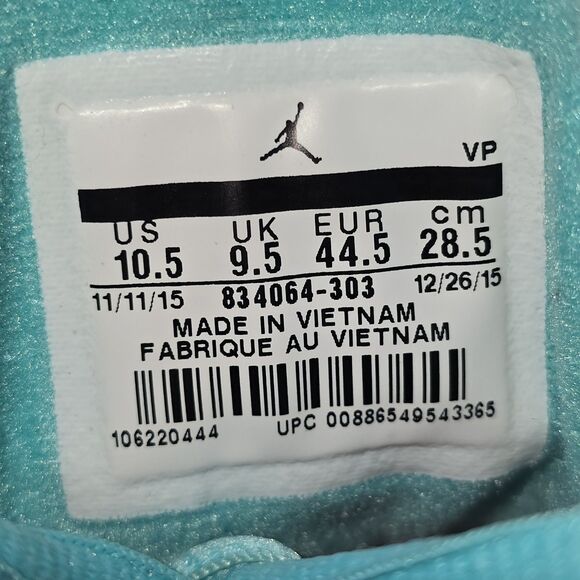 Nike Air Jordan Reveal Men's Size 10.5 Turquoise Basketball Shoes (834064-303) - Picture 9 of 9